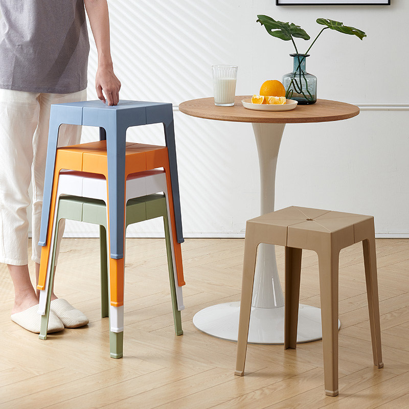 简约家用塑料凳子高凳加厚方凳椅子餐厅商用结实胶凳可叠放餐桌凳