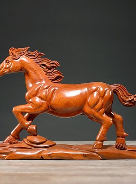 花梨木雕马到成功摆件马实木家居客厅办公室装饰生肖马红木工艺品