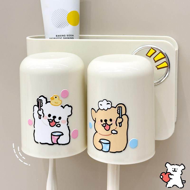 情侣牙刷置物架漱口杯一对挂墙式一家三口刷牙杯牙膏牙缸架子套装