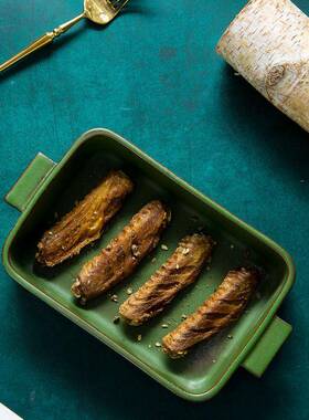 北欧风NMW双耳陶烤创意个性盘瓷菜子长方形深菜盘家盘用陶瓷微波