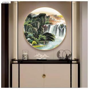鸿运当厅头玄关装饰室画走廊过道圆形挂办画新中式客壁画376公山