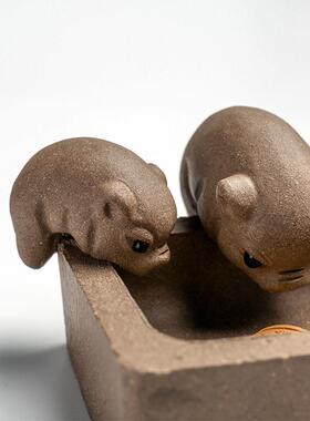 具件变茶小BTJ精品紫砂可养茶玩猪喝水喷水色茶盘茶台摆件茶突配