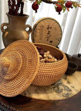 创意三脚茶具JMV茶叶存普洱茶叶盒盒藤编收纳罐茶饼储罐茶叶罐