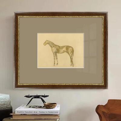 中式复古裱实木印花油画窄框线条咖啡色边版画水墨画装材B11909A-