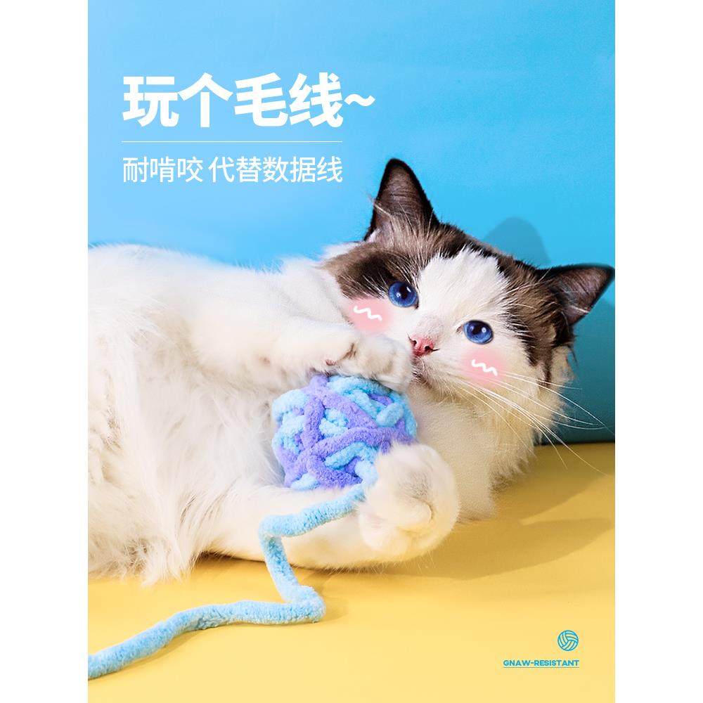 【猫咪毛线球】发声铃铛成猫幼猫逗猫的玩具自嗨逗趣毛绒小猫玩具