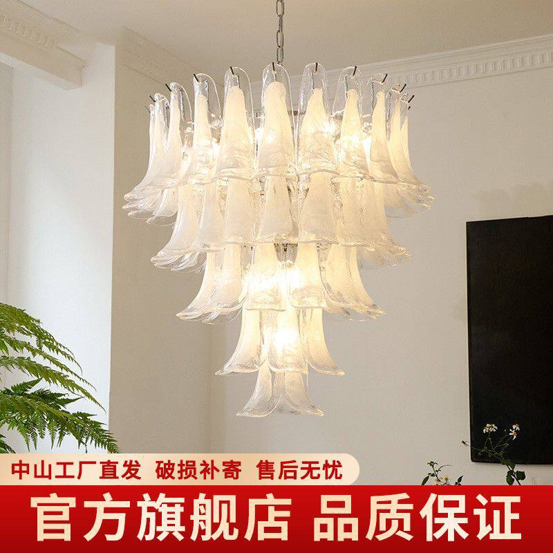 中古艺术白玉玻璃吊灯Vintage大气复古法式轻奢客厅卧室餐厅吊灯