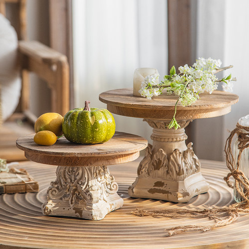 法式复古雕花水果托盘花店婚庆摄影道具民宿装饰品做旧实木摆件