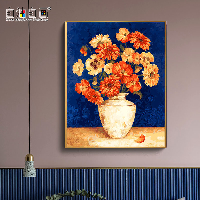 自油自画 diy数字油画填色 花卉现代手工手绘填充油彩挂画 金盏菊