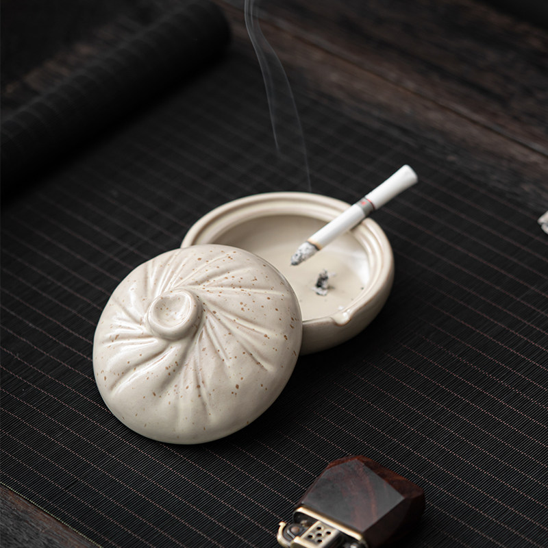 【包子】包发陶瓷菸灰缸家用茶几带盖子个性潮流装饰防风防飞灰菸