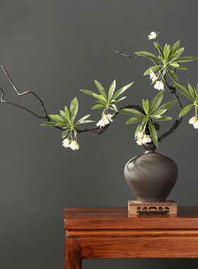 侘寂风中式陶瓷花瓶摆件枯藤假花客厅玄关酒店装饰品餐桌仿真花盆