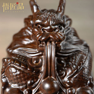 黑檀木雕传国玉玺摆件龙头印章刻字乾隆书法办公室家居实木工艺品