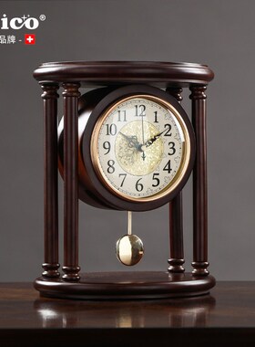JOICO瑞士座钟新款实木客厅摆台式桌面大气复古钟表摆件中古时钟
