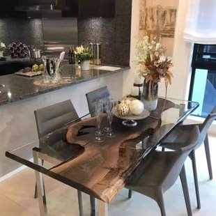 树脂茶桌环氧透明水晶河流桌大板桌树脂胶流水茶台木板茶几