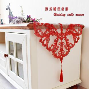 婚桌旗电盖t5626608视庆柜盖布大红色喜庆五斗柜床刺头柜巾欧式绣