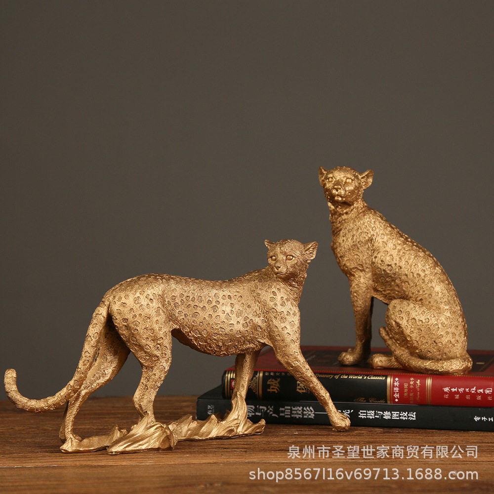 豹子工艺品摆件欧式复古站立家居客厅玄关办公室写实动物装饰跨境