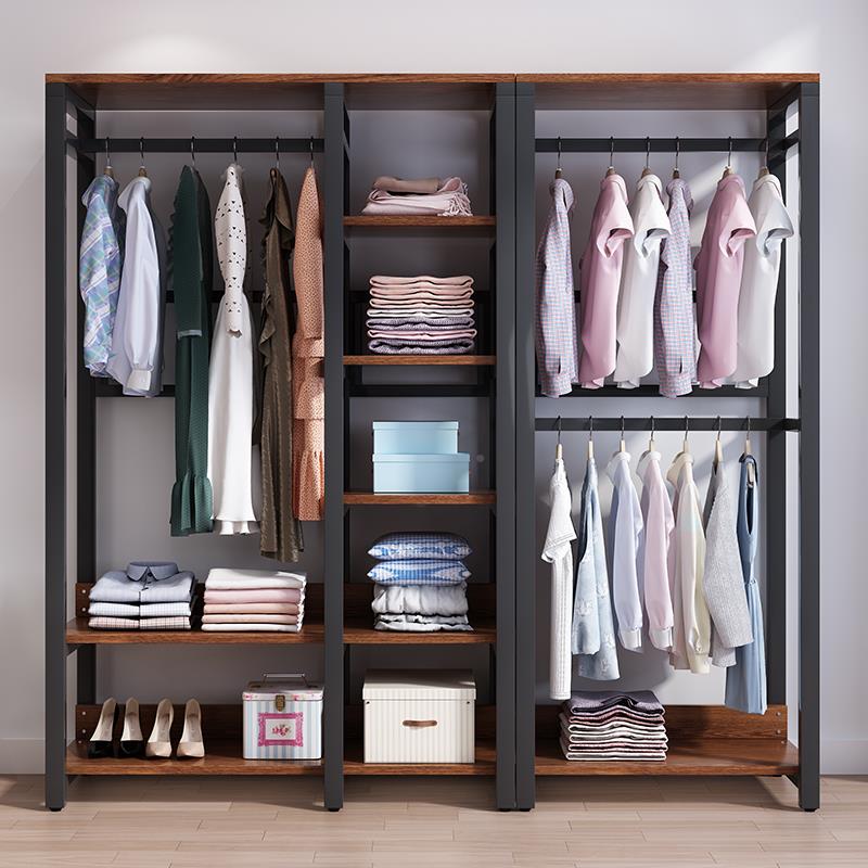 柜简易落地卧室钢家用金属衣挂衣柜衣帽全7465间不锈衣帽架子组装