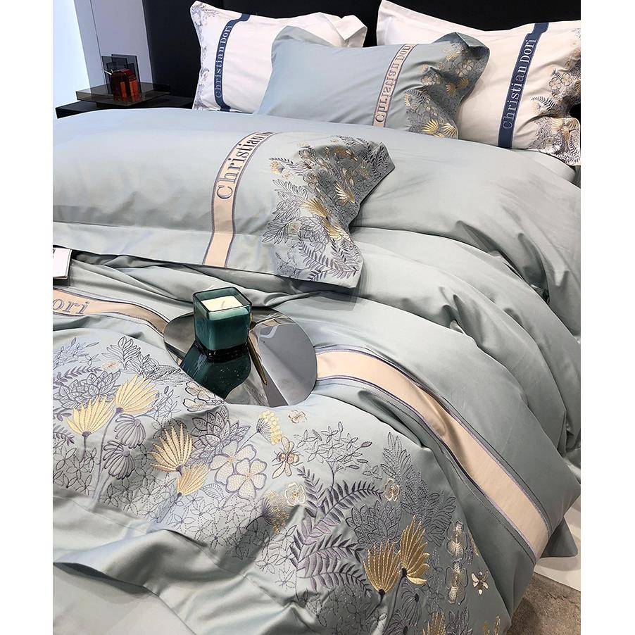 母婴A类床刺绣被套10支长绒棉四件套TGH轻奢风全棉4床单花纯棉上