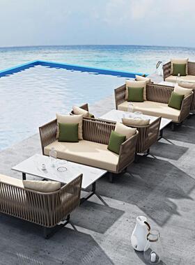 户室外沙发藤具发椅三人组合AIA防沙水防晒外餐厅卡座休闲家藤编