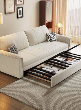 小户型奶油风沙厅发床可折叠两双人直CKY排储物客用布沙艺现代简