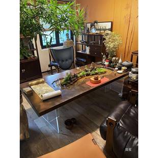 曲水流觞河流喜018木茶实木大板办公事流水茶桌一客厅茶几景观体