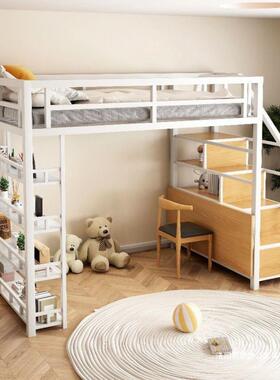 间铁艺高架床小上户型床下功桌带书架多能省空阁NHO楼式单上层楼