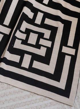 办公室毛线针织样RAQ毯沙发子盖毯床色尾巾搭毯板房搭巾蓝黑色回