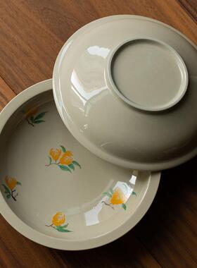 木灰果盘子2021030式点心意盘高足盘创陶瓷茶点盘草托中盘