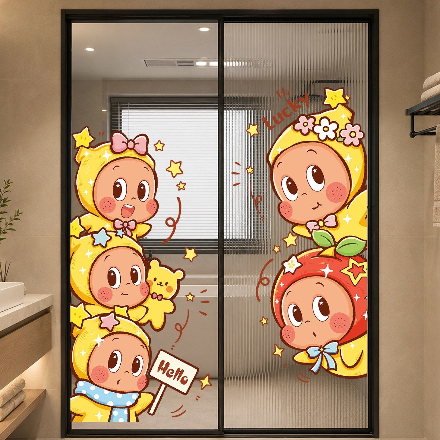 星星人浴室厨房卫生间玻璃门贴图片