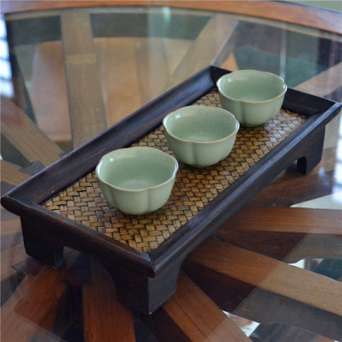 泰国木质编织托盘泰式水杯茶杯托盘茶盘酒店长方形托盘藤东南亚风