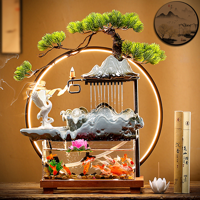 招财流水鱼缸摆件家居客厅桌面装饰品水循环喷泉景观乔迁开业礼品