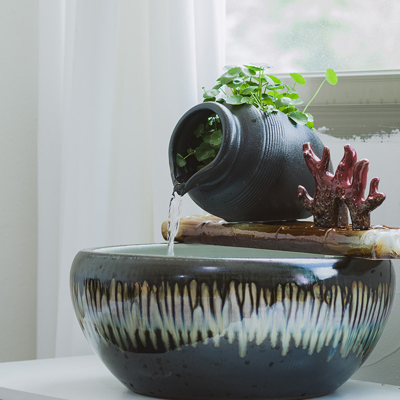 田园鱼缸陶罐桌面循环流水培喷泉阳台庭院客厅玄关创意花瓶器装饰,家居饰品,流水摆件,淘宝优惠券,粉丝福利购,淘宝优惠卷