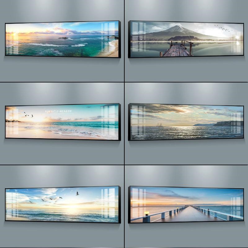 现代大海风景日出朝霞栈桥主卧室床头装饰画客厅办公室背景墙挂画