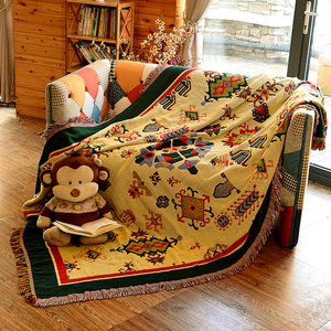吉云布艺棉麻线毯防滑沙发巾套全盖西域风情桌布地毯客厅盖布双面