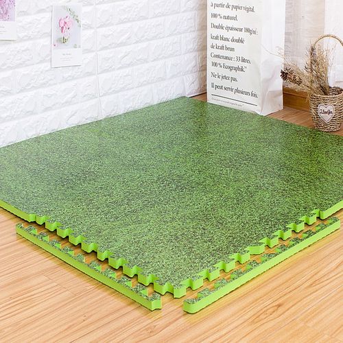 明德泡沫拼接地垫田园覆膜草坪纹家用儿童学步防滑隔凉防潮爬爬垫