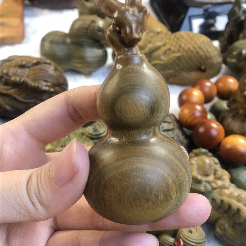 天然绿檀紫檀木葫芦摆件文玩手工龙头小葫芦手把件福禄吉祥物挂件