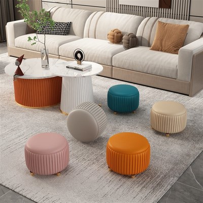 客厅小凳子家用矮凳皮墩子茶几沙发凳脚凳门口换鞋凳圆凳子可叠放