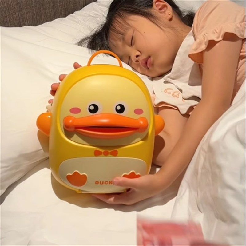 儿童储蓄密码指纹解锁卡通小萌鸭储钱罐背包自动卷钱智能存钱罐