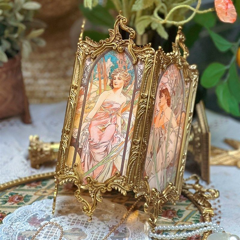 法式中古复古穆夏玻璃电台灯黄铜床头灯书桌过道吊灯充电夜灯壁灯