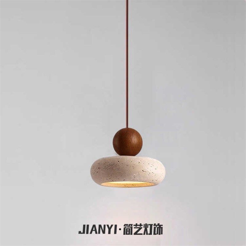 天然黄洞石床头实木小吊灯侘寂风民宿餐厅吧台个性圆形飞碟吊线灯,家装灯饰光源,床头/玄关/吧台/过道吊灯,淘宝优惠券,粉丝福利购,淘宝优惠卷