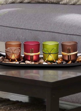 欧式LED灯蜡烛玻璃套装烛台树叶杯婚庆装饰摆件工艺品