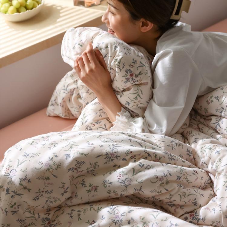 套A类件天竺棉纯棉床单床笠被XXU套紫色碎花针织棉四件套床上小用