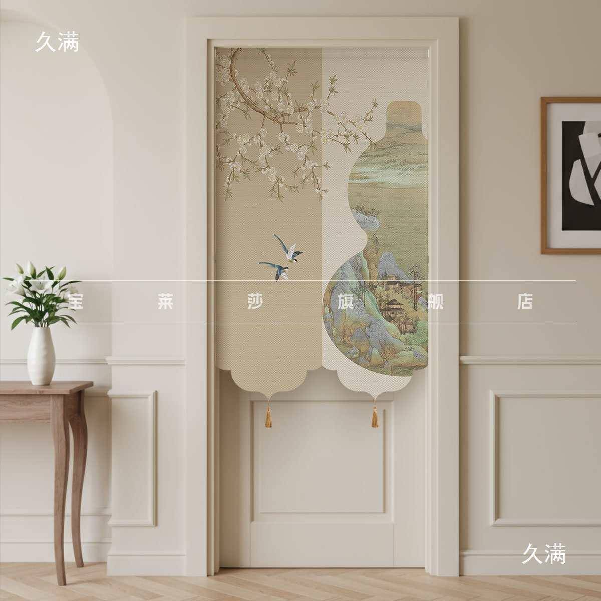 布艺门帘遮挡撑帘一一工顶轻松装艺送IXN杆伸缩支持