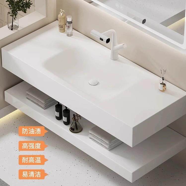 店酒风双家层岩板浴室柜组合用卫生HGA间洗手盆无缝热弯岩台板一