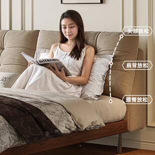 佐尔适实极简复古风主布卧小户双人床1.EHI8m高脚木雪尼尔绒型艺