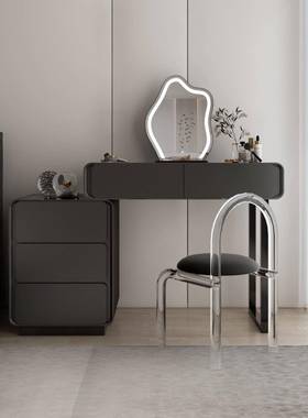 YM油新款间奶风实木岩板梳妆现代简约床边ZHA房收纳柜斗柜二合台