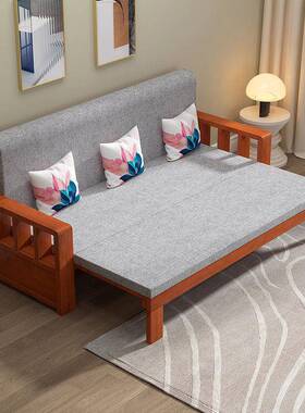 聚实木沙功发床推拉一体沙发户型折GAJ叠伸缩多能实小木沙优发床