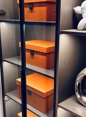 VN橙色皮收纳盒衣帽间衣393柜整理箱储质盒带盖轻奢9拍照物直播间