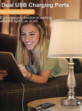 台美式卧室灯简约复工业风金属触调摸光客厅个LPY性古床头台灯