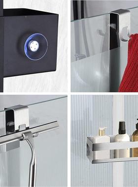 304不锈SNV钢浴室物架卫生孔间收纳置架淋浴房玻璃挂门架免打挂篮