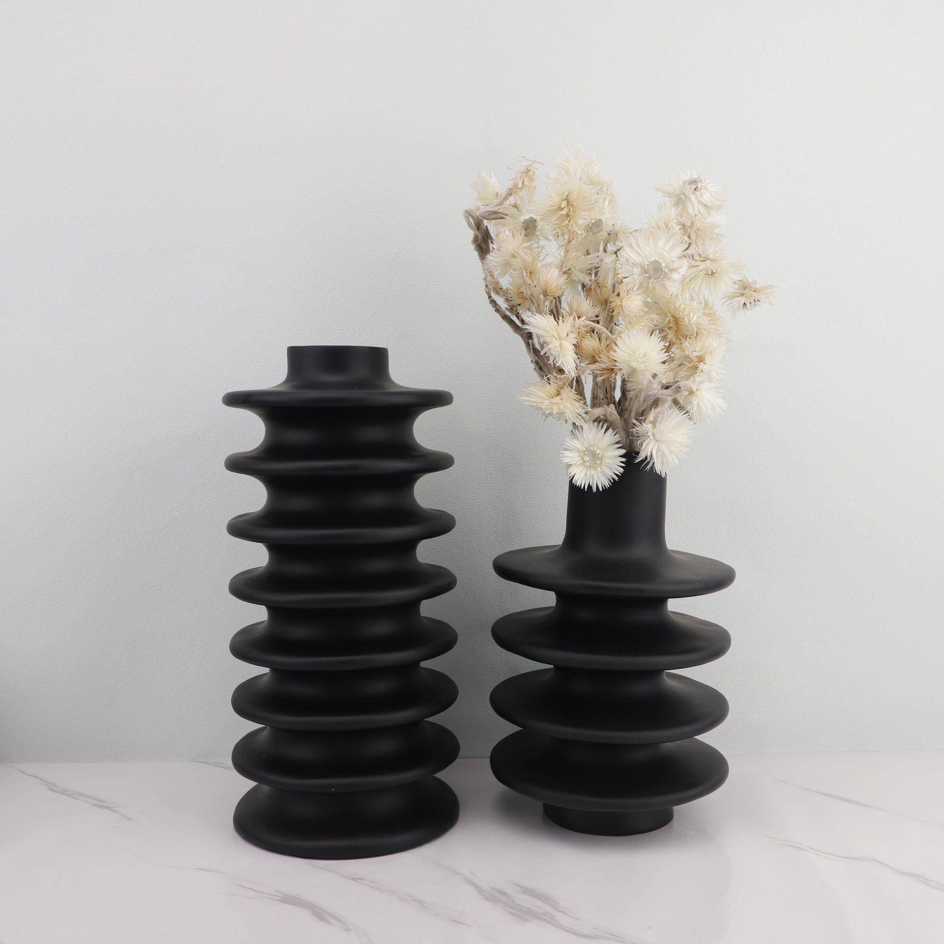 新式黑花器样摆件板房售楼部卧室书房客色厅桌中面775玄关软装饰